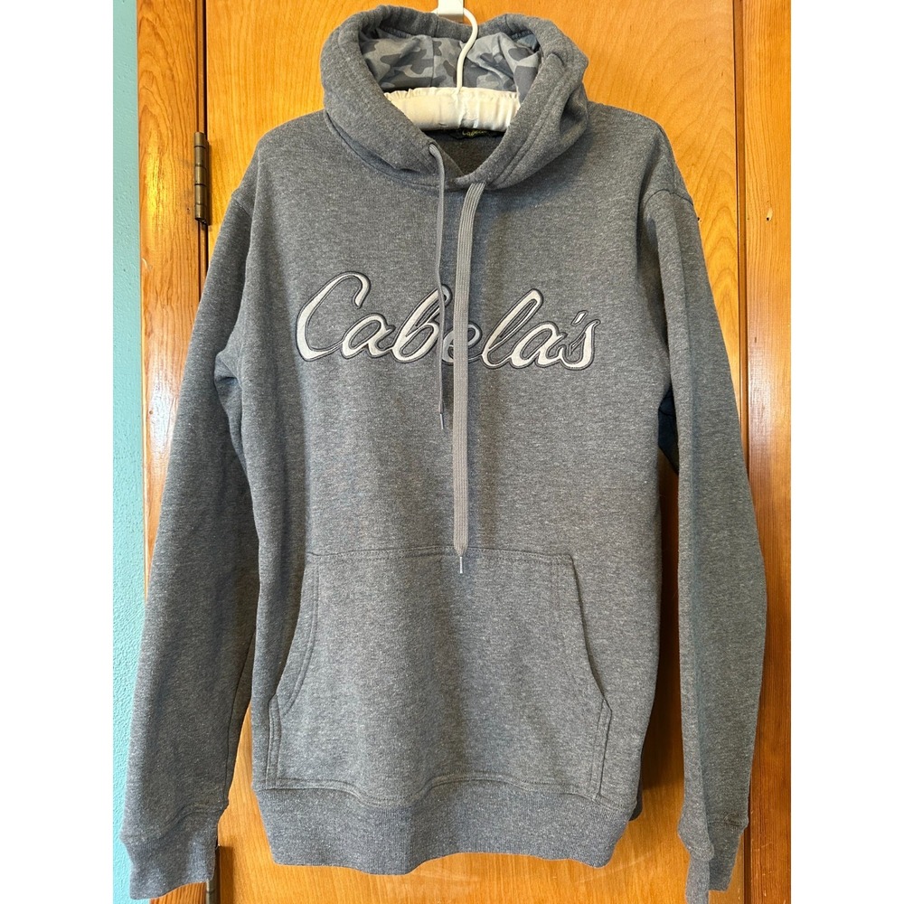Cabelas Hoodie Mens Small Gray Logo Sweater Pullover Fleece‎ Hoodie